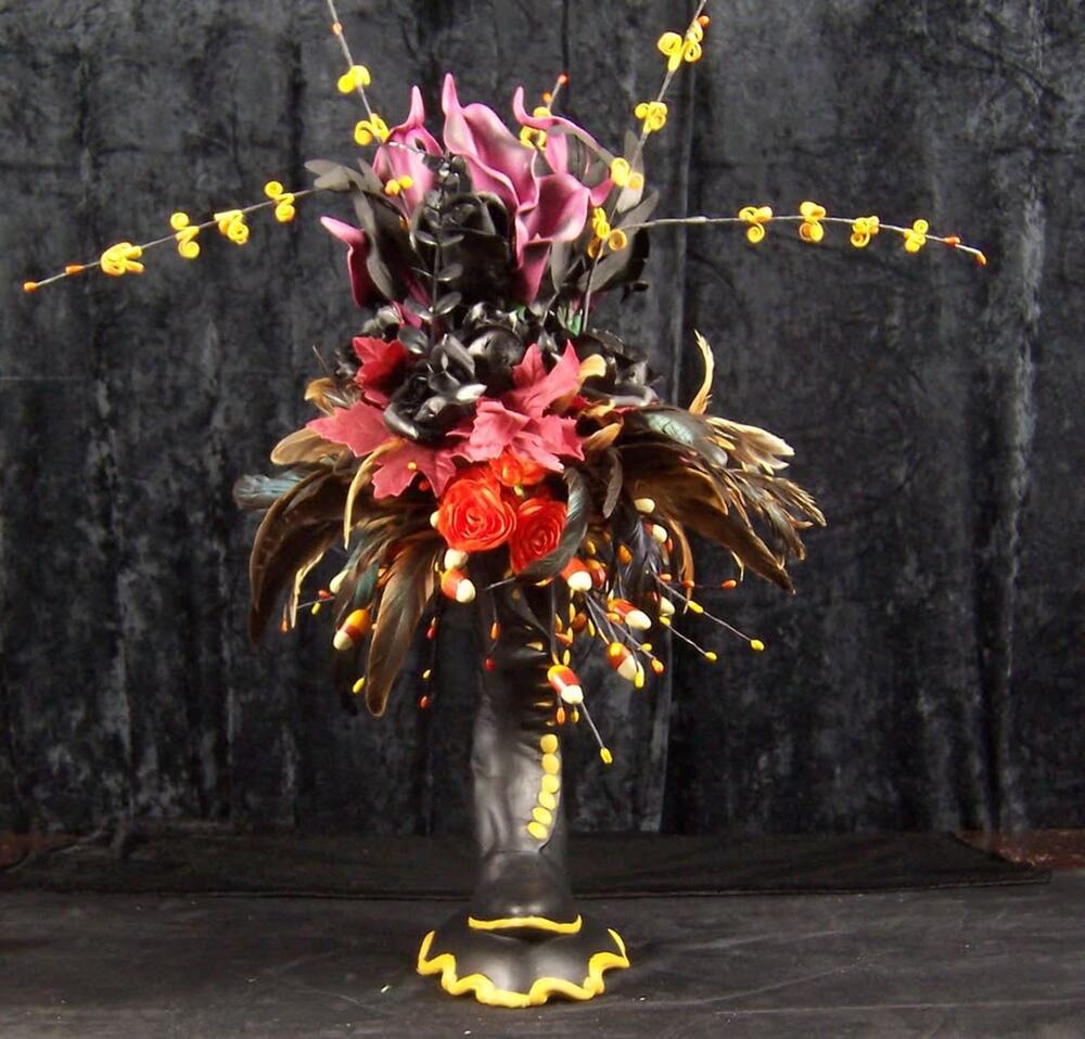 Vintage Ceramic Witch Boot Gothic Halloween Centerpiece